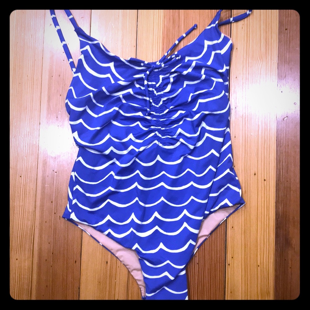 J. Crew Playa Laguna Blue printed ruched one piece